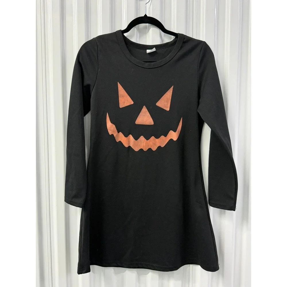 Spirit Pumpkin Face Dress Kids Large Black Excellent Long Sleeve Jack-O-Lantern